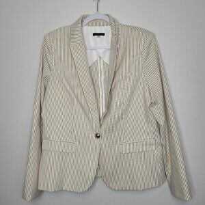 Tommy Hilfiger tan white seersucker preppy old money blazer size 16